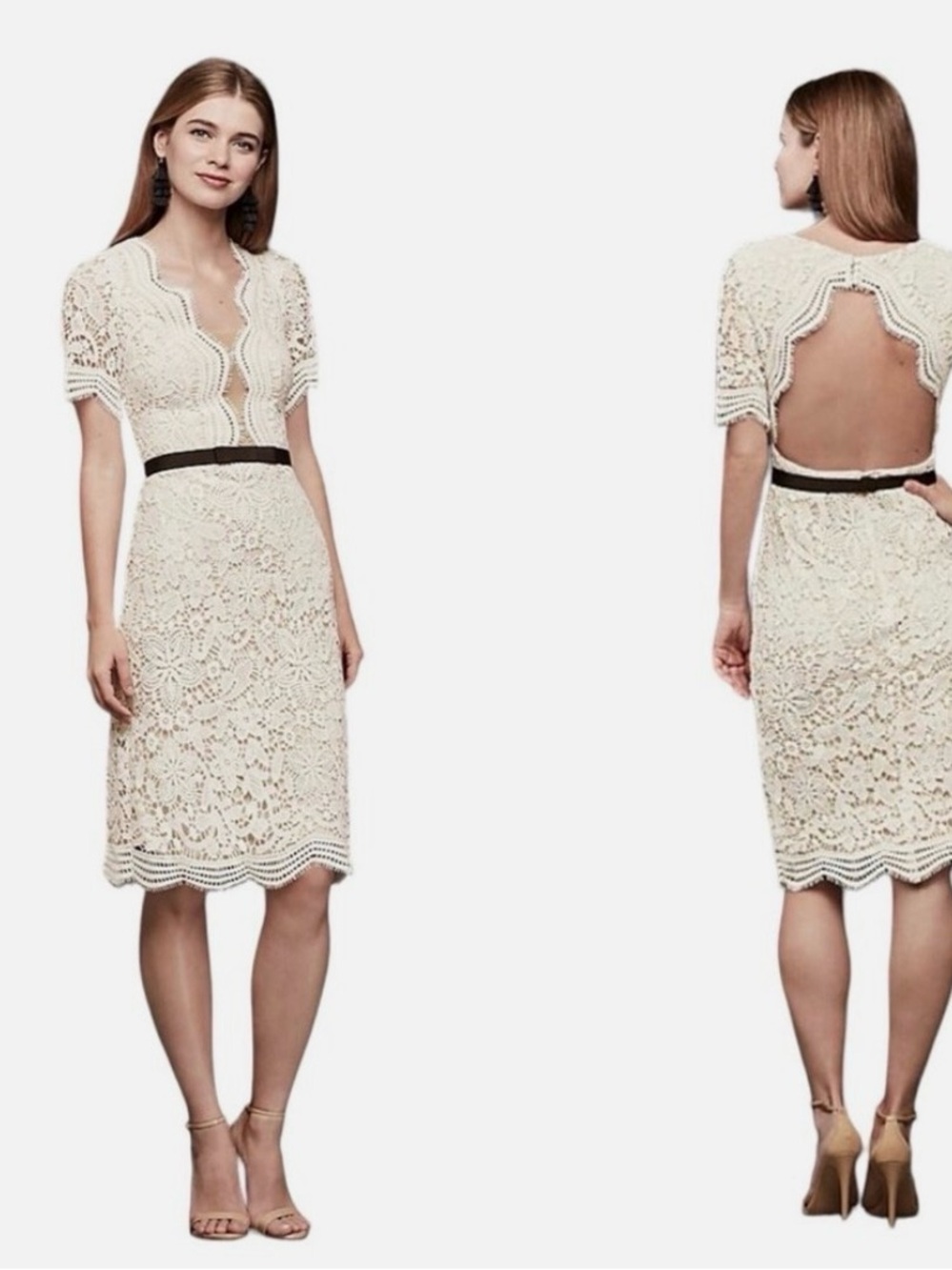 NWT David’s Bridal DB Studio Ivory Nude Lace Dress Size 14